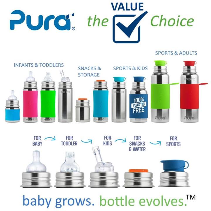 plastic free baby bottle, kid water bottle options from pura stainless